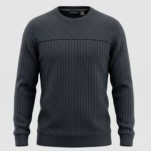 Claiborne Mens Large Teal Blue Sweater Crewneck Ribbed Diamond Knit Cotton